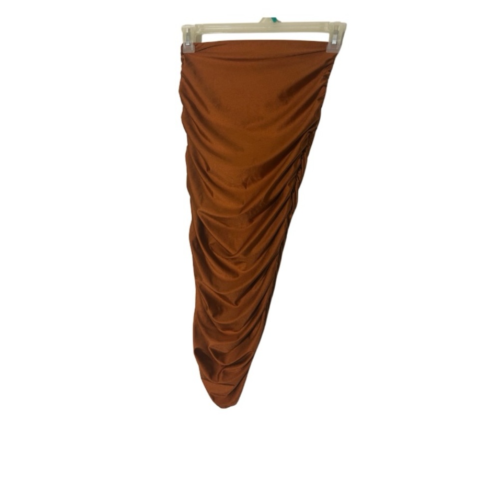 Fashion Nova Brown Maxi Pencil Skirt with Ruched Detail